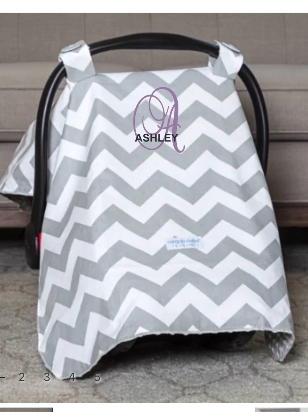 Gray Chevron Car Seat Cover for Infants (stock photo)